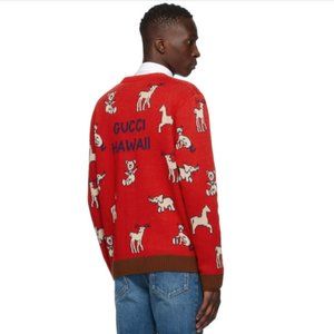 Gucci "Hawaii Animal" Red Knit Cardigan